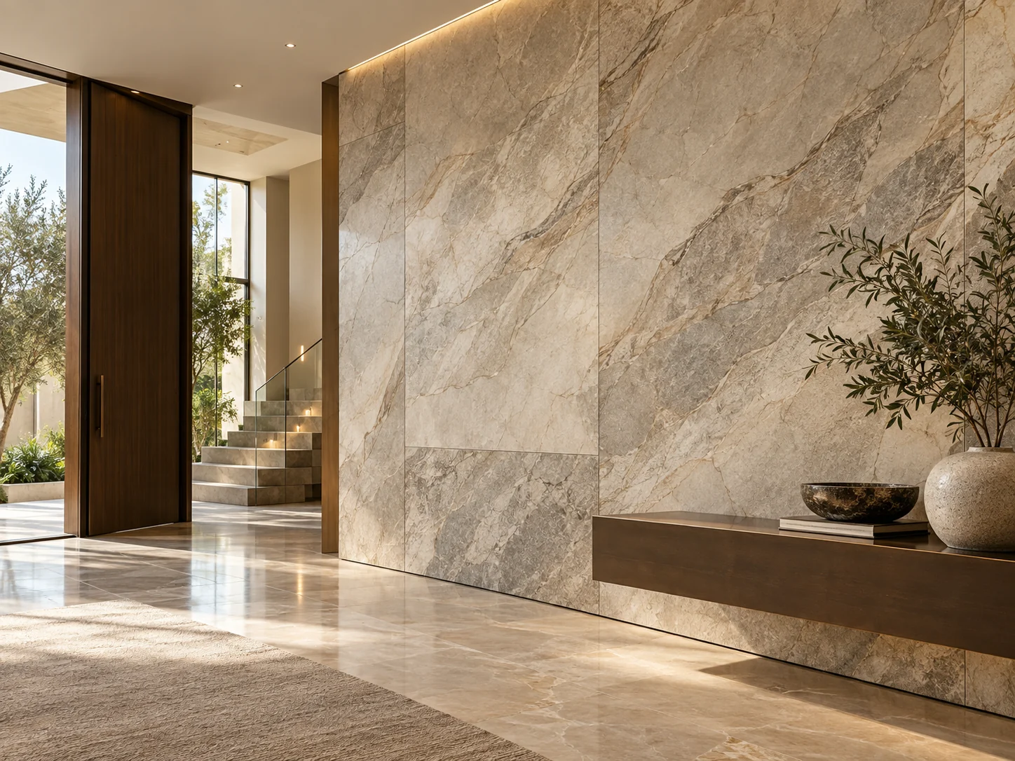 Marble-look wall panels in a living room